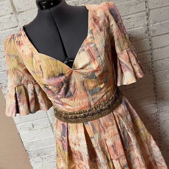 Designer Sondra Falk Couture Gold Pink Formal Cocktail Party Jacket/Dress 6